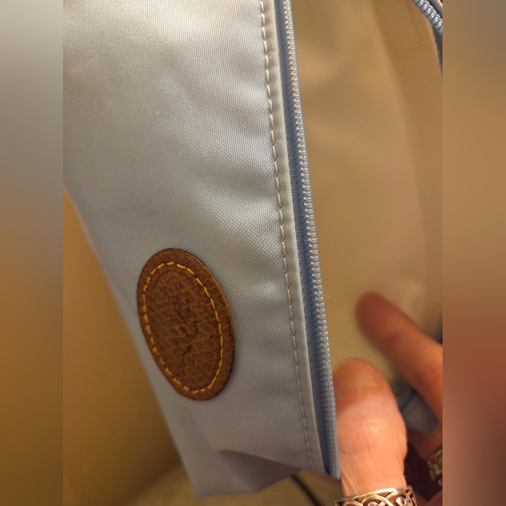 EUC Longchamp Sky Blue Tote with Brown Leather and Gold Details - Picture 5 of 7